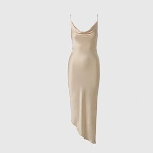 Asymmetrical Cream Satin Dress